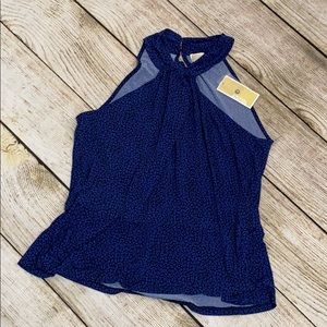 Michael Kors Black/ Blue Printed Twist Halter Top